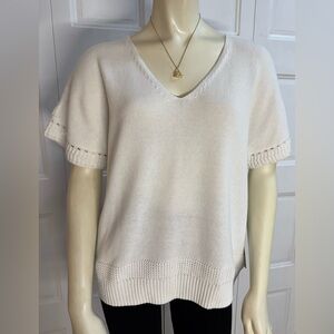 Joie NWT White 100% Cotton Knit Short Sleeve Sweater - Size S - Retail $198